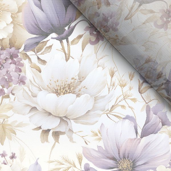 Žametna elastika s potiskom 4 cm vijolične rože Vilma
