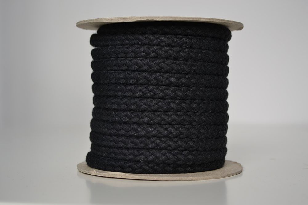 Pletena bombažna vrvica črna 1cm