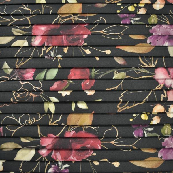 Dizajnersko eko usnje (skaj) z vzorcem - zlate rože črna 700g