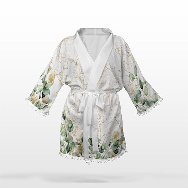 Panel s krojem M kimono šifon/silky evkaliptus bela