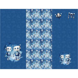 Panel za zimsko vrečo - nepremočljiv poliester 155x120 modri roboti