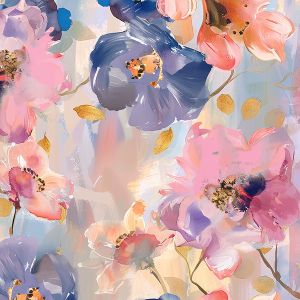 Lesklý satén elastický jarné kvety pastel maľovaný