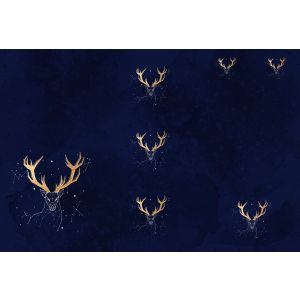 Panel za zimsko vrečo - nepremočljiv poliester 155x105 ozvezdje zlati jelen modra