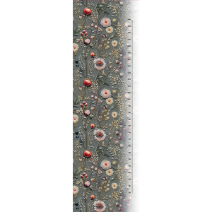 Panel otroški stenski meter / nepremočljiv poliester vezene divje rože tisk siva Antonia