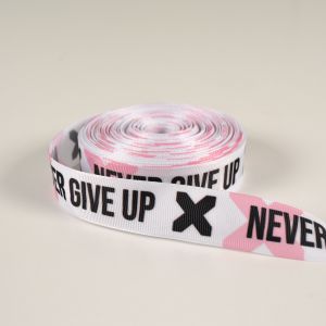Okrasni trak 25mm motivacijska besedila roza - Never give up