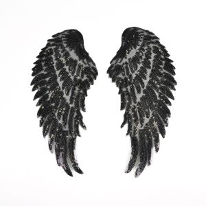 Aplikacija krila z bleščicami 33,5 cm črna