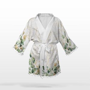 Panel s krojem S kimono šifon/silky evkaliptus bela