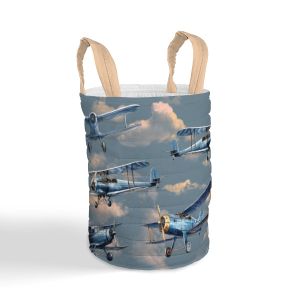 Panelna košara za igrače / preštepanka vodoodporni poliester retro modra letala